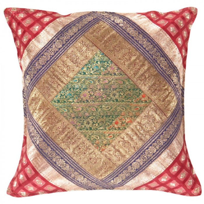 Vintage Sari silk Square Pillow Case 16 " (1 of 2)
