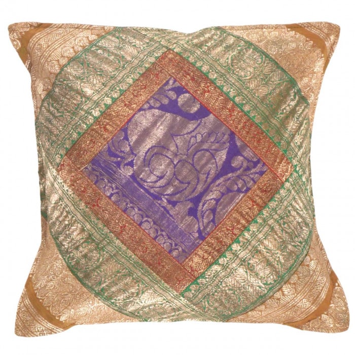 Vintage Sari silk Square Pillow Case 16 " (1 of 2)