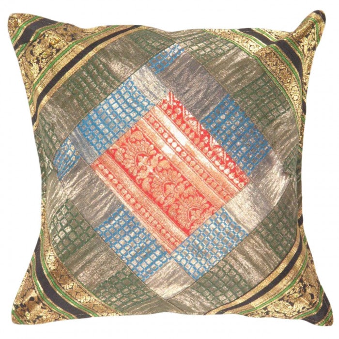 Vintage Sari silk Square Pillow Case 16 " (1 of 2)