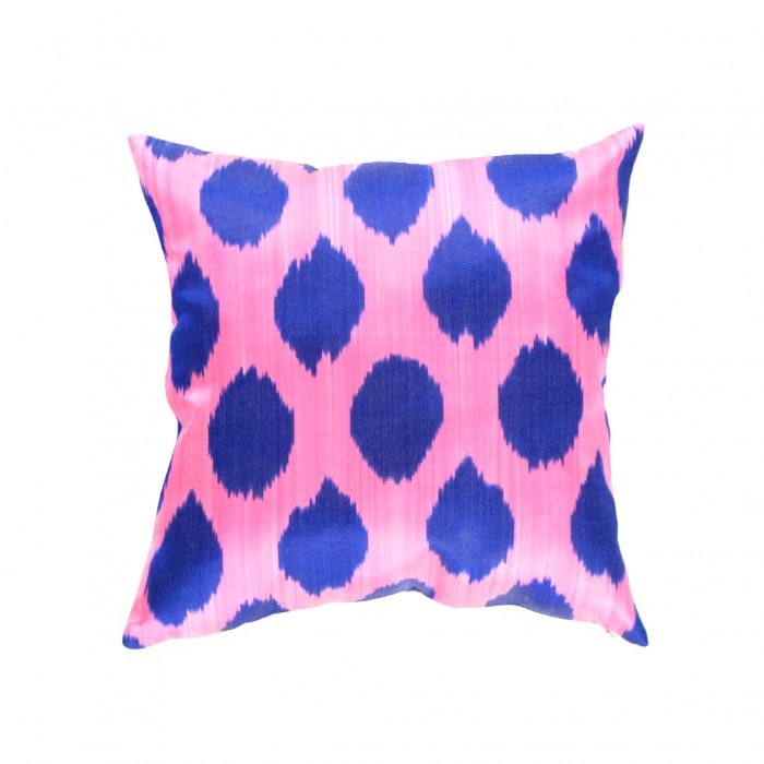TI 277 Turkish Silk Blue & Rose ikat pillow 20'' (1 of 2)