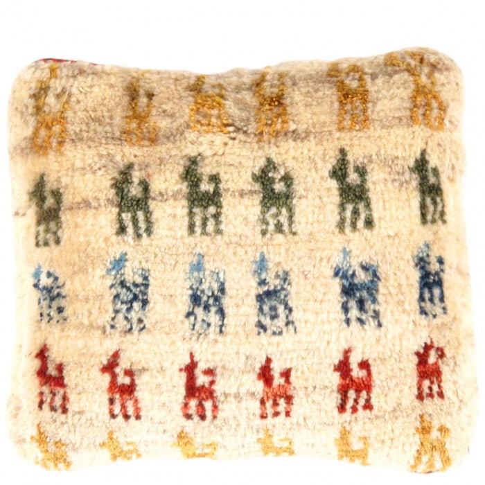 Fine Hand knotted Persian Gabbeh pillow 14'' X 15'': Fine Hand knotted Persian Gabbeh pillow 14'' X 15'' - New, Gabbeh, Handmade , Lamb's Wool, 300 -PG 163- 862.This item is part of our fine auction collection which includes many fine home accessories i