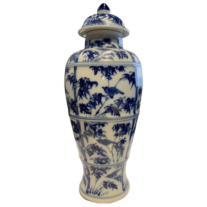 Blue and White Chinese Porcelain Ginger Jar With Flowers & Birds 4?W × 4?D × 10?H (1 of 6)