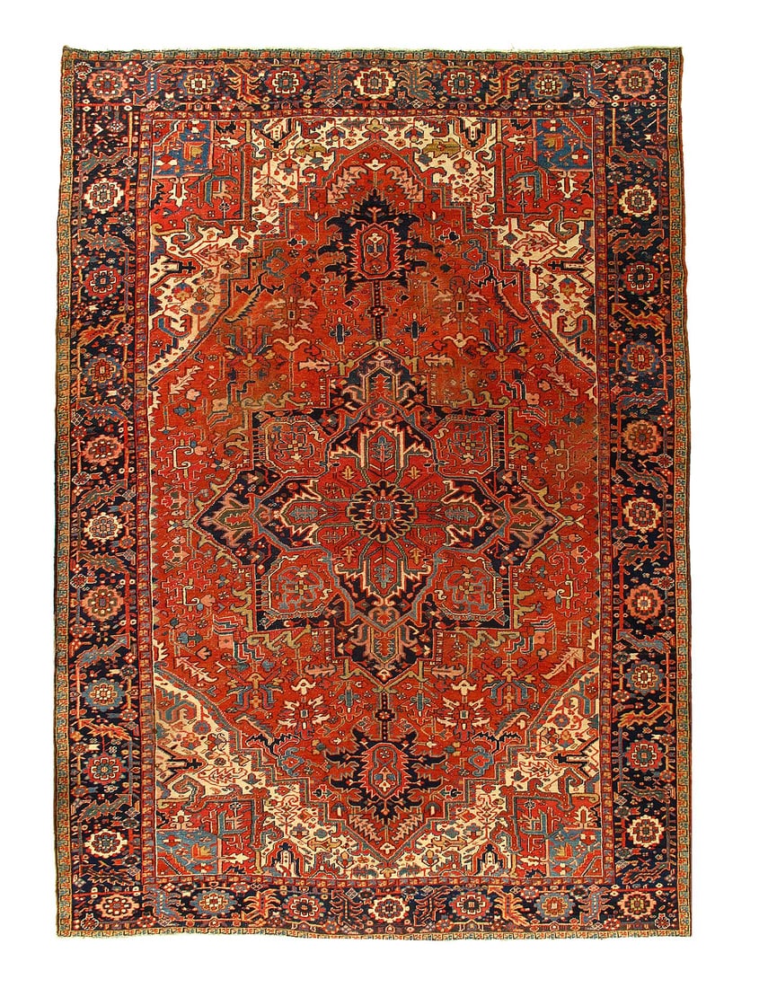 Persian Hand Knotted Vintage Heriz 10'X 13'5": Persian Hand Knotted Vintage Heriz 10'X 13'5" - CIRCA 1920, Heriz, Hand-Knotted, Lamb's Wool, 300 -D15262- 862.This item is part of our fine auction collection which includes many fine home accessorie