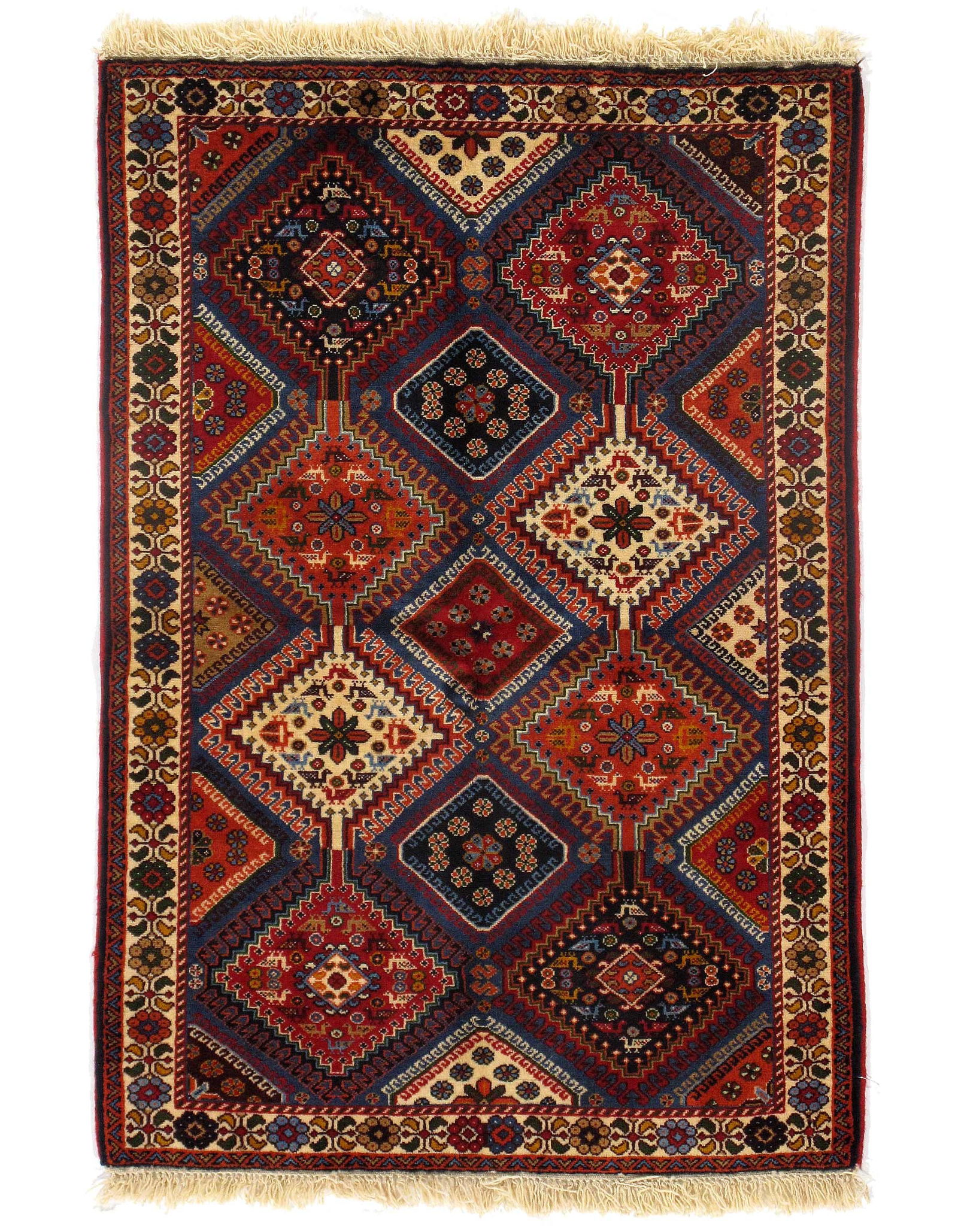 Multi color Persian Yalameh 3'4" X 5': Multi color Persian Yalameh 3'4" X 5' - New, Yalameh, Hand-Knotted, Lamb's Wool, 300 -D09211- 862.This item is part of our fine auction collection which includes many fine home accessories including a
