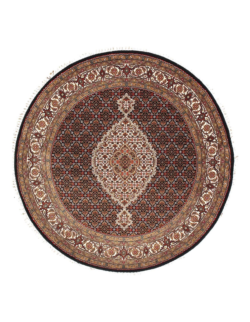 Fine Hand Knotted Silk & wool Tabriz round rug 5'x 5': Fine Hand Knotted Silk & wool Tabriz round rug 5'x 5' - NEW, Tabriz, Hand-Knotted, Wool & Silk, 300 -D15123- 862.This item is part of our fine auction collection which includes many fine home