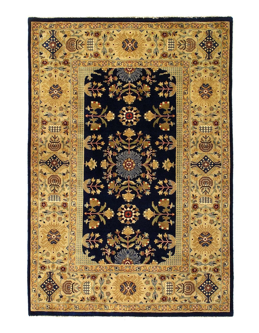 Navy Tabriz Design 4' X 6': Navy Tabriz Design 4' X 6' - New, Tabriz, Hand-Knotted, Wool on Cotton, 300 -D04561- 862.This item is part of our fine auction collection which includes many fine home accessories including antique