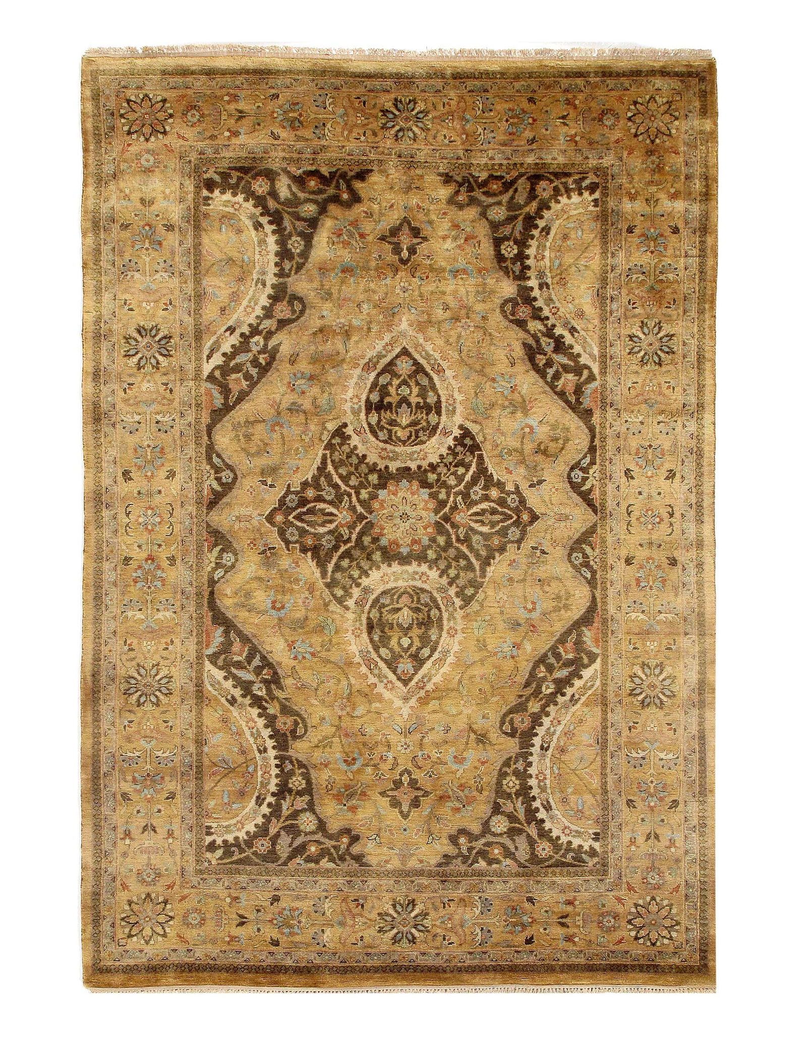 Ivory Tabriz Design 6' X 9': Ivory Tabriz Design 6' X 9' - New, Tabriz, Hand-Knotted, Lamb's Wool, 300 -D09285- 862.This item is part of our fine auction collection which includes many fine home accessories including antique rugs