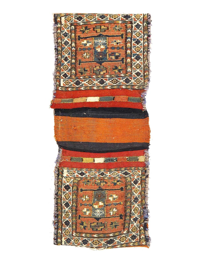 Vintage Persian Hand Knotted Shiraz saddle bag 9"X 2': Vintage Persian Hand Knotted Shiraz saddle bag 9"X 2' - CIRCA 1920, Shiraz, Hand-Woven, Lamb's Wool, 300 -D15114- 862.This item is part of our fine auction collection which includes many fine home