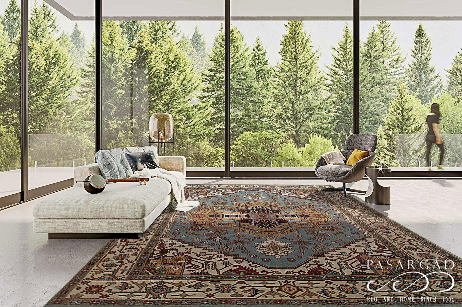 Light Blue Persian Serapi Design 10' X 14' - 4