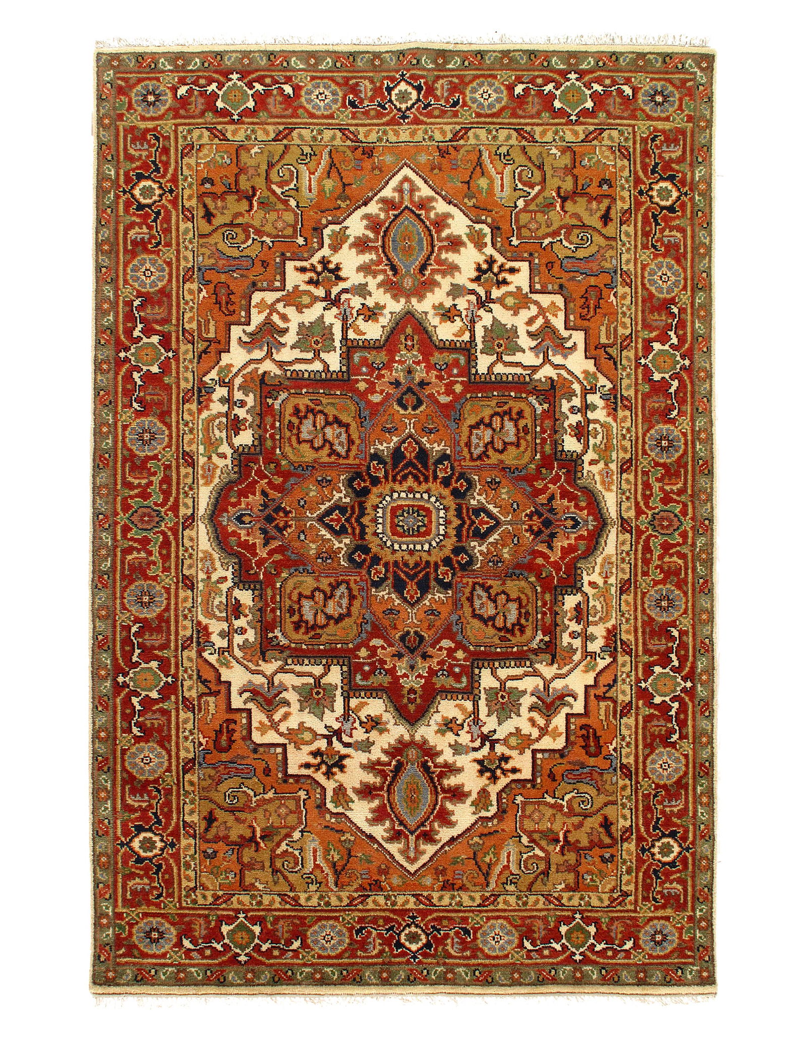 Beige Fine Hand-Knotted Serapi Design 6' X 9' (1 of 7)