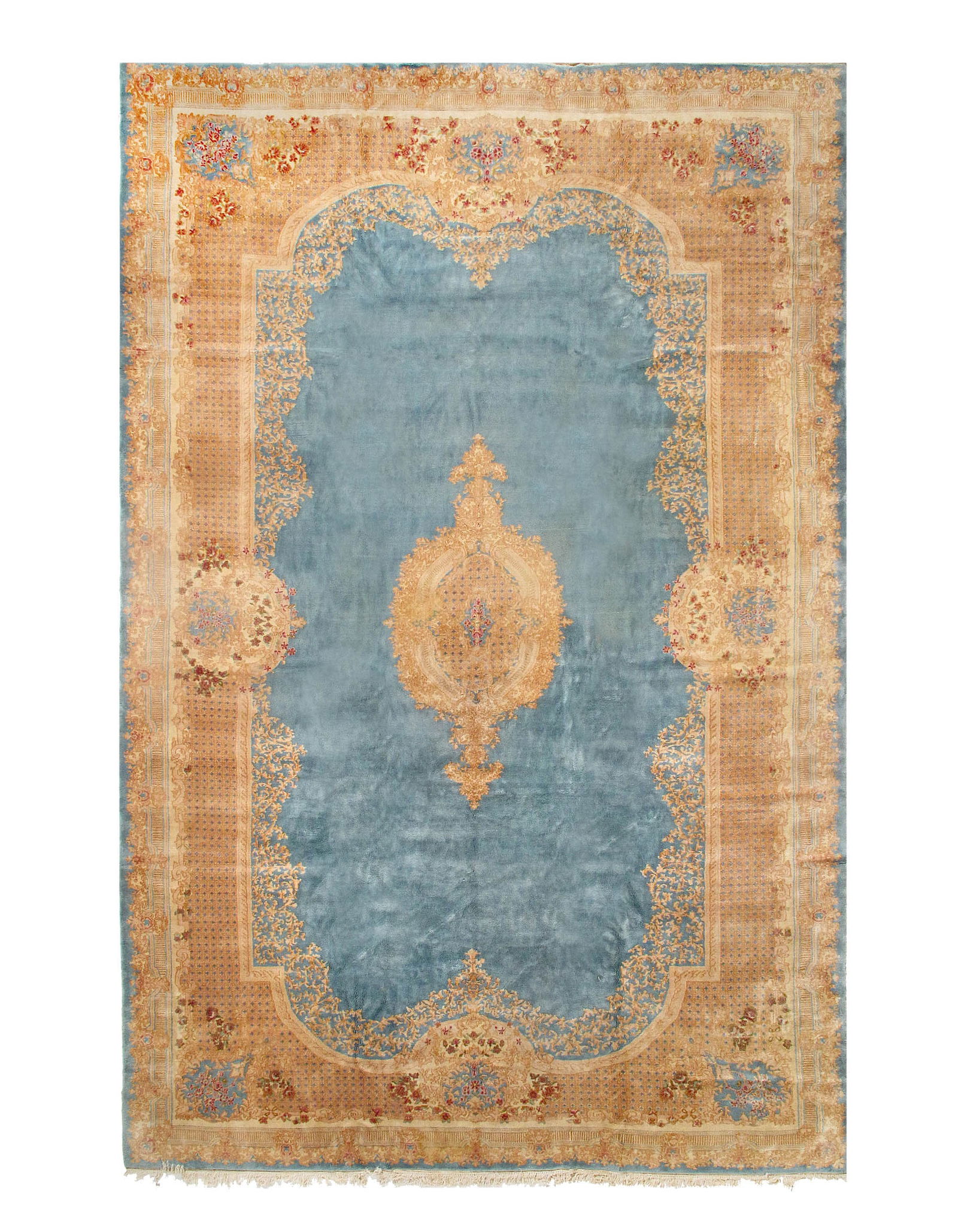 Light Blue Fine Hand Knotted Persian Vintage Kerman 11'11'' X 19'3'': Light Blue Fine Hand Knotted Persian Vintage Kerman 11'11'' X 19'3'' - Circa 1950, kerman, Hand-Knotted, Lamb's Wool, 300 -23221- 862.This item is part of our fine auction collection which includes ma