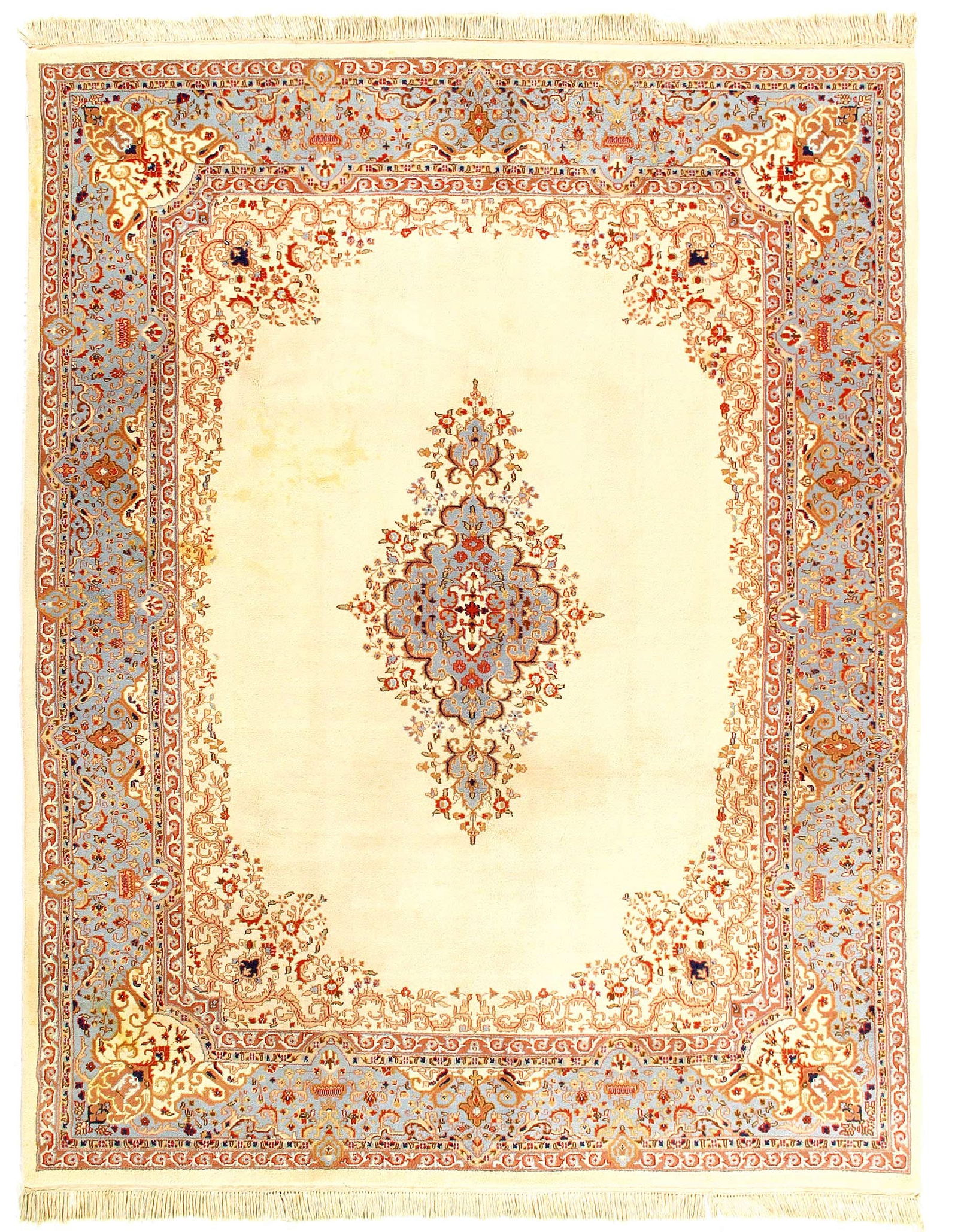Ivory Color Fine Hand Knotted Persian Kerman Design 8' X 10': Ivory Color Fine Hand Knotted Persian Kerman Design 8' X 10' - 1960, kerman, Hand-Knotted, Lamb's Wool, 300 -139118- 862.This item is part of our fine auction collection which includes many fine home