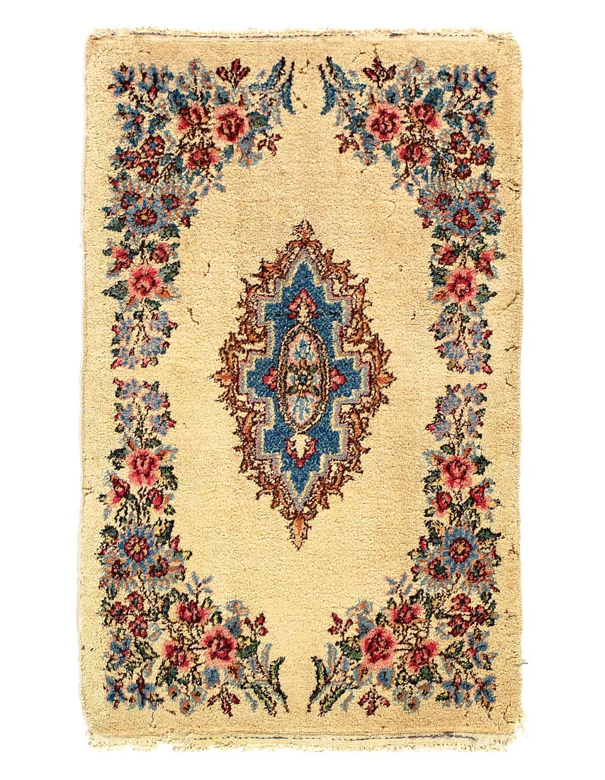 Ivory Persian Vintage Kerman 2'x 3': Ivory Persian Vintage Kerman 2'x 3' - CIRCA 1930, kerman, Hand-Knotted, Lamb's Wool, 300 -10196- 862.This item is part of our fine auction collection which includes many fine home accessories includin