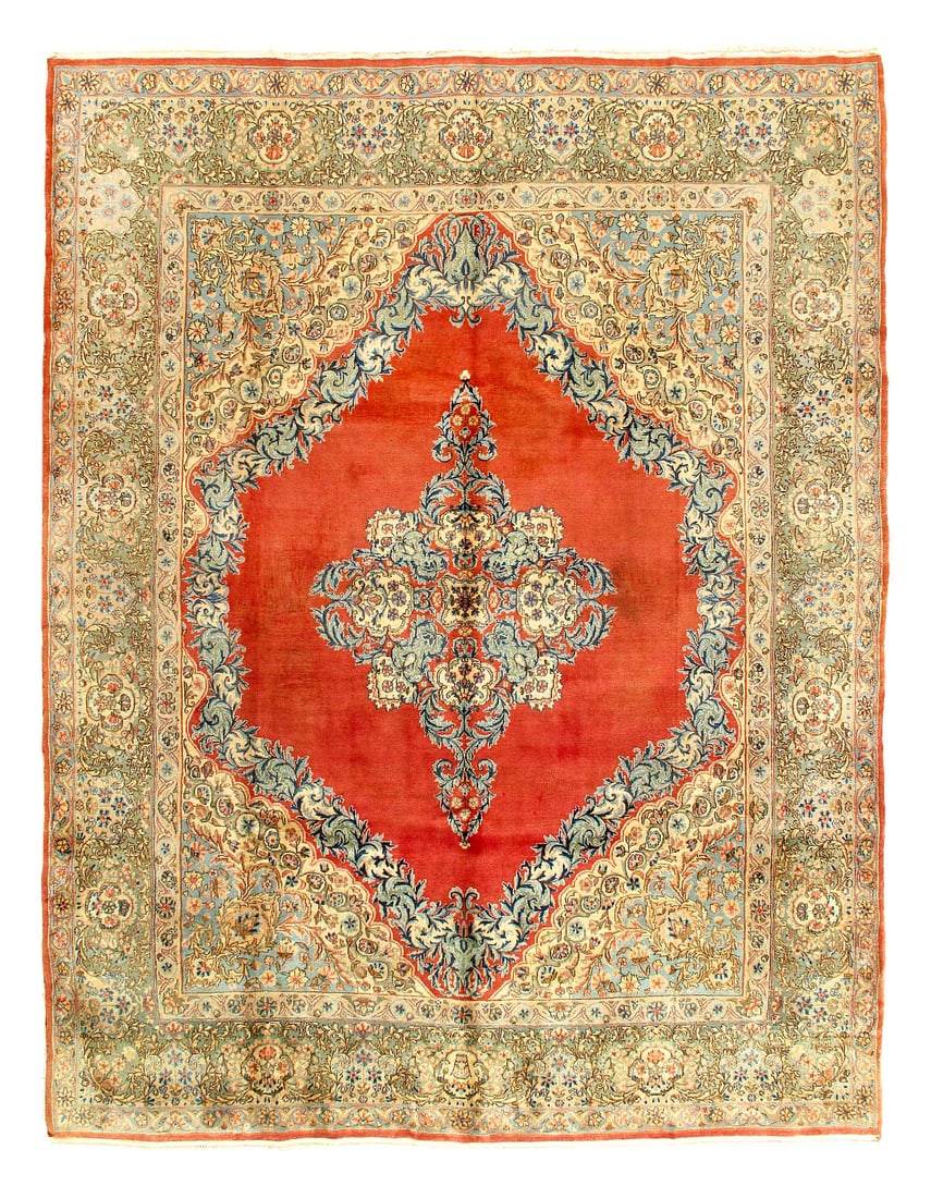 Rust Hand knotted persian vintage Kerman 7'9"X 10'2": Rust Hand knotted persian vintage Kerman 7'9"X 10'2" - CIRCA 1940, kerman, Hand-Knotted, Lamb's Wool, 300 -54674- 862.This item is part of our fine auction collection which includes many fine home acc