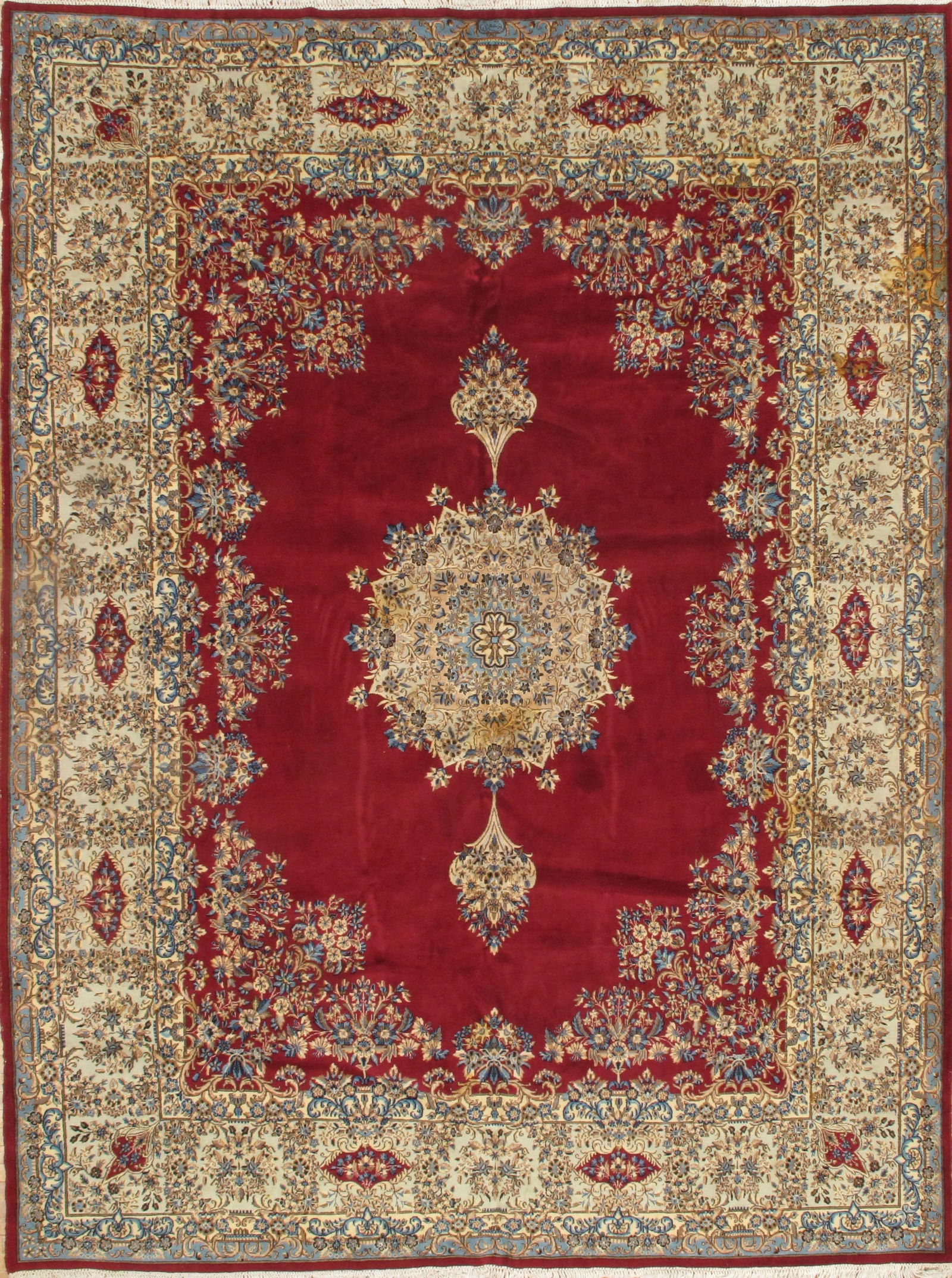 Red Persian Kerman Rug 9'.4'' X 12'.8'': Red Persian Kerman Rug 9'.4'' X 12'.8'' - circa 1960, kerman, Hand-Knotted, Lamb's Wool, 300 -D07779- 862.This item is part of our fine auction collection which includes many fine home accessories inc