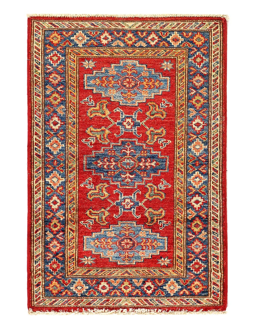 Red Color Fine Hand knotted Kazak rug 2'1'' X 3'1'': Red Color Fine Hand knotted Kazak rug 2'1'' X 3'1'' - New, Kazak, Hand-Knotted, Lamb's Wool, 300 -D14087- 862.This item is part of our fine auction collection which includes many fine home accessories