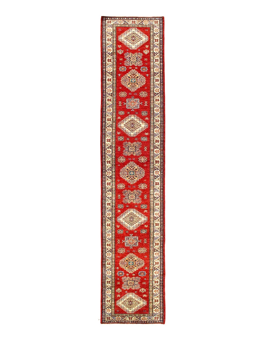Red Fine Hand Knotted Kazak runner 2'9"X 14' (1 of 3)