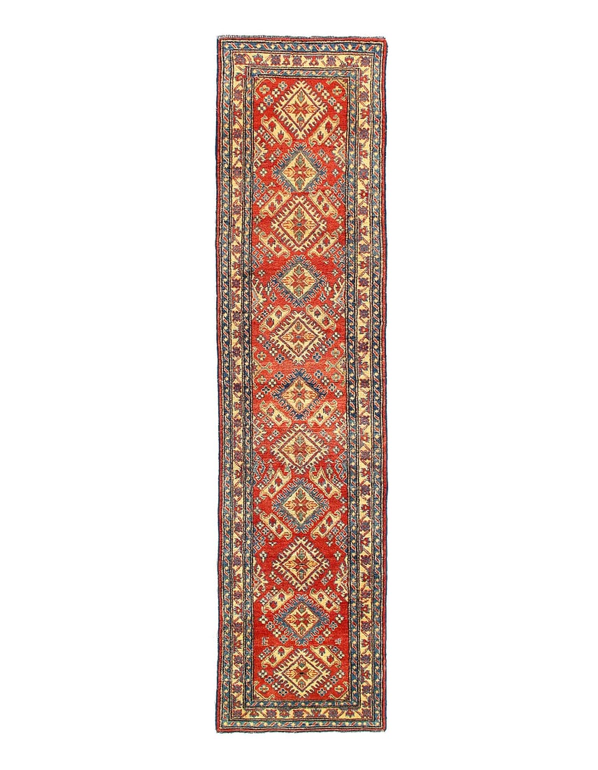 Fine Hand knotted Kazak Runner 2'9"X 11'4": Fine Hand knotted Kazak Runner 2'9"X 11'4" - NEW, Kazak, Hand-Knotted, Lamb's Wool, 300 -D15139- 862.This item is part of our fine auction collection which includes many fine home accessories includin