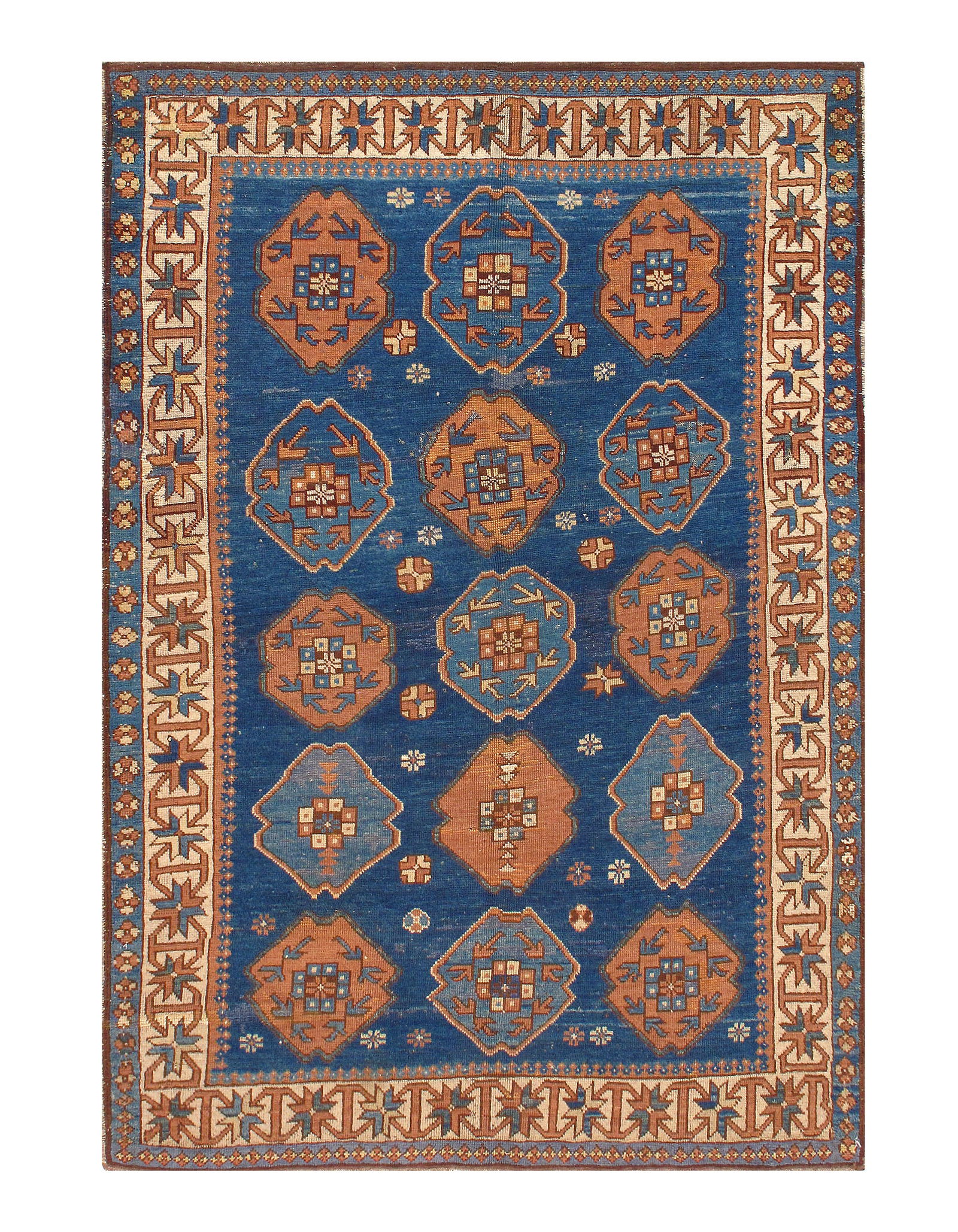Navy Russian Kazak 4' X 5'8'': Navy Russian Kazak 4' X 5'8'' - CIRCA 1880, Kazak, Hand-Knotted, Lamb's Wool, 300 -D03513- 862.This item is part of our fine auction collection which includes many fine home accessories including anti