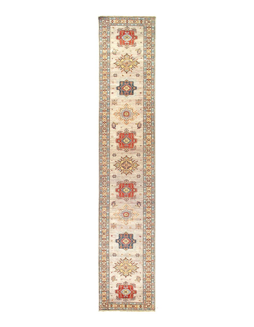 Super Kazak Lamb's Wool Runner 2'8" X 13'8": Super Kazak Lamb's Wool Runner 2'8" X 13'8" - New, Kazak, Hand-Knotted, Lamb's Wool, 300 -D12683- 862.This item is part of our fine auction collection which includes many fine home accessories includi