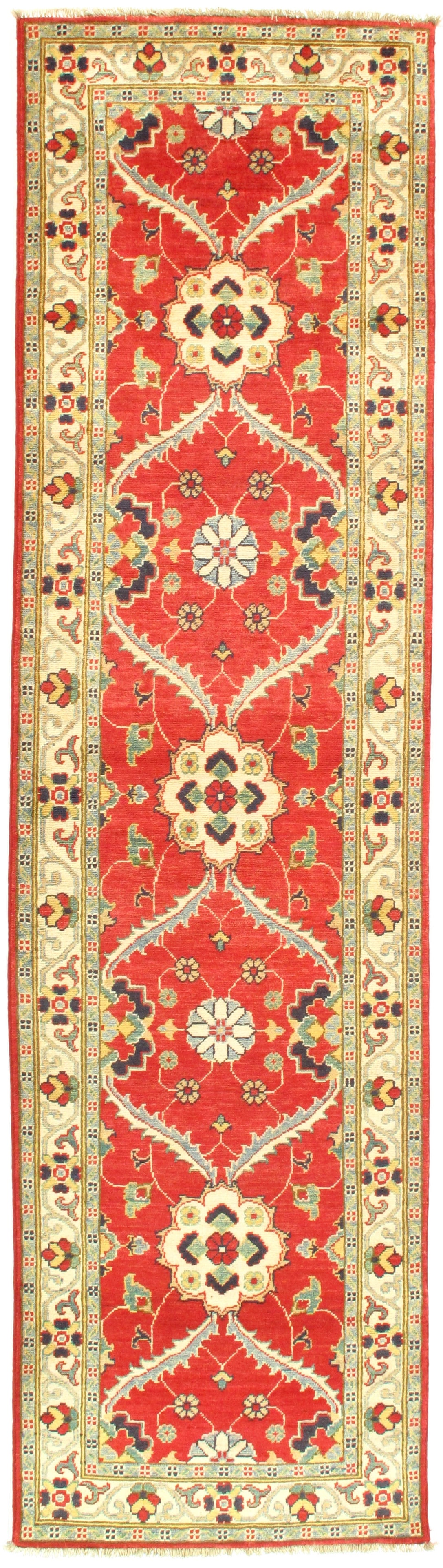 Red Kazak Design Lamb's Wool Rug 3' X 10': Red Kazak Design Lamb's Wool Rug 3' X 10' - New, Kazak, Hand-Knotted, Wool on Cotton, 300 -D08629- 862.This item is part of our fine auction collection which includes many fine home accessories includ