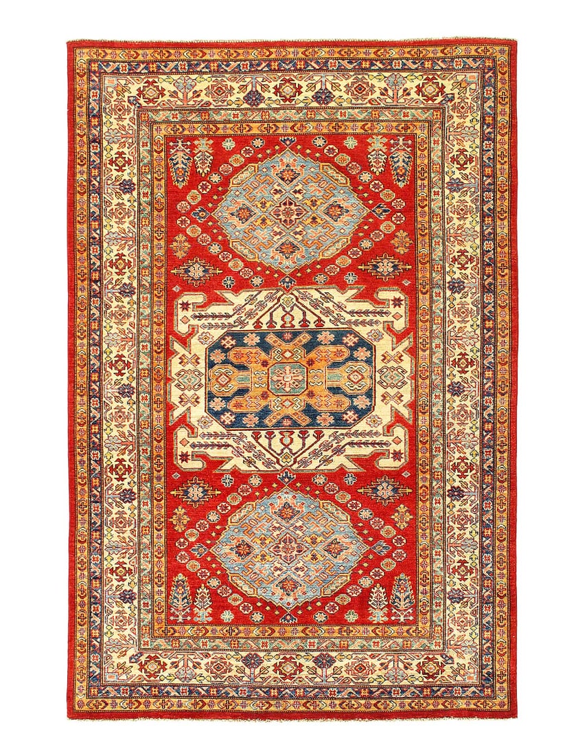 Rust Fine Kazak 4'11'' X 7'4'': Rust Fine Kazak 4'11'' X 7'4'' - New, Kazak, Hand-Knotted, Lamb's Wool, 300 -D08579- 862.This item is part of our fine auction collection which includes many fine home accessories including antique ru