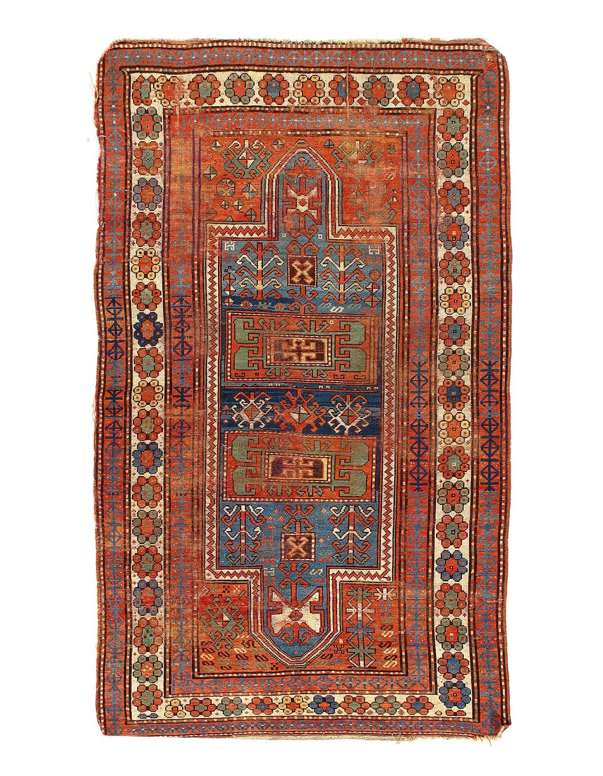 ANTIQUE CAUCASIAN TRIBAL KAZAK RUG 4' X 7'4'' (1 of 3)