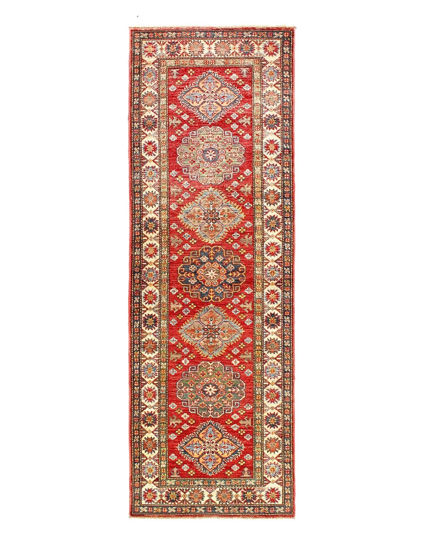 Fine Hand Knotted Kazak runner 2' 5''X 7'3'': Fine Hand Knotted Kazak runner 2' 5''X 7'3'' - New, Kazak, Hand-Knotted, Lamb's Wool, 300 -D12501- 862.This item is part of our fine auction collection which includes many fine home accessories includ