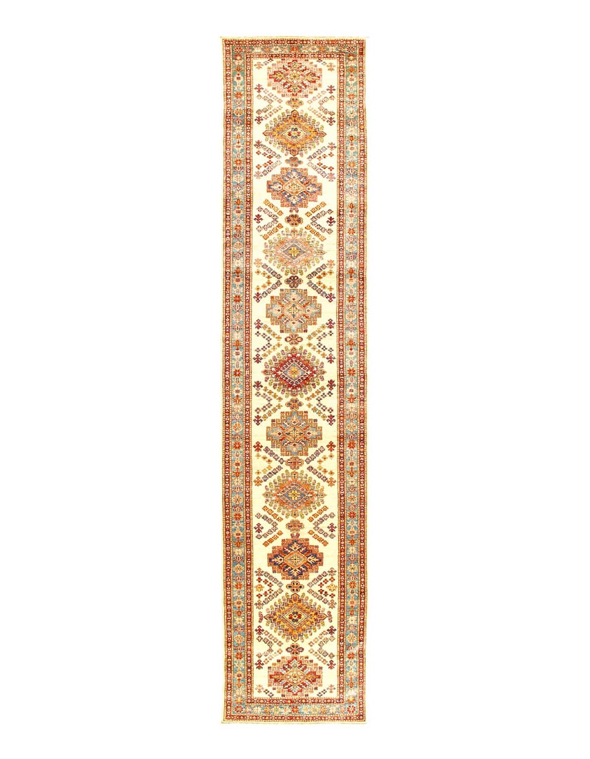 Ivory Super Kazak Lamb's Wool Runne 2'8" X 13'6": Ivory Super Kazak Lamb's Wool Runne 2'8" X 13'6" - New, Kazak, Hand-Knotted, Lamb's Wool, 300 -d12672- 862.This item is part of our fine auction collection which includes many fine home accessories in