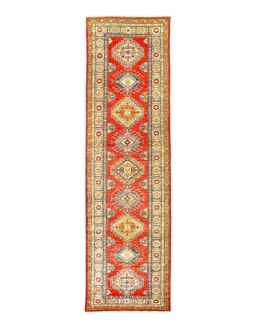 Rust Super Kazak Lamb's Wool Runner 2'6" X 9'7": Rust Super Kazak Lamb's Wool Runner 2'6" X 9'7" - New, Kazak, Hand-Knotted, Lamb's Wool, 300 -D12687- 862.This item is part of our fine auction collection which includes many fine home accessories inc