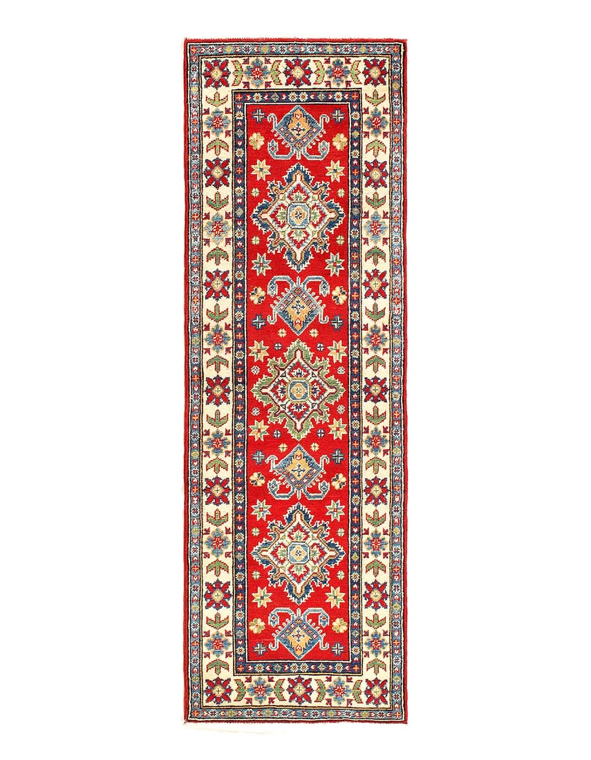 Red Color Fine Hand Knotted Kazak runner 2'1'' X 6'6'': Red Color Fine Hand Knotted Kazak runner 2'1'' X 6'6'' - New, Kazak, Hand-Knotted, Lamb's Wool, 300 -D13064- 862.This item is part of our fine auction collection which includes many fine home accessor