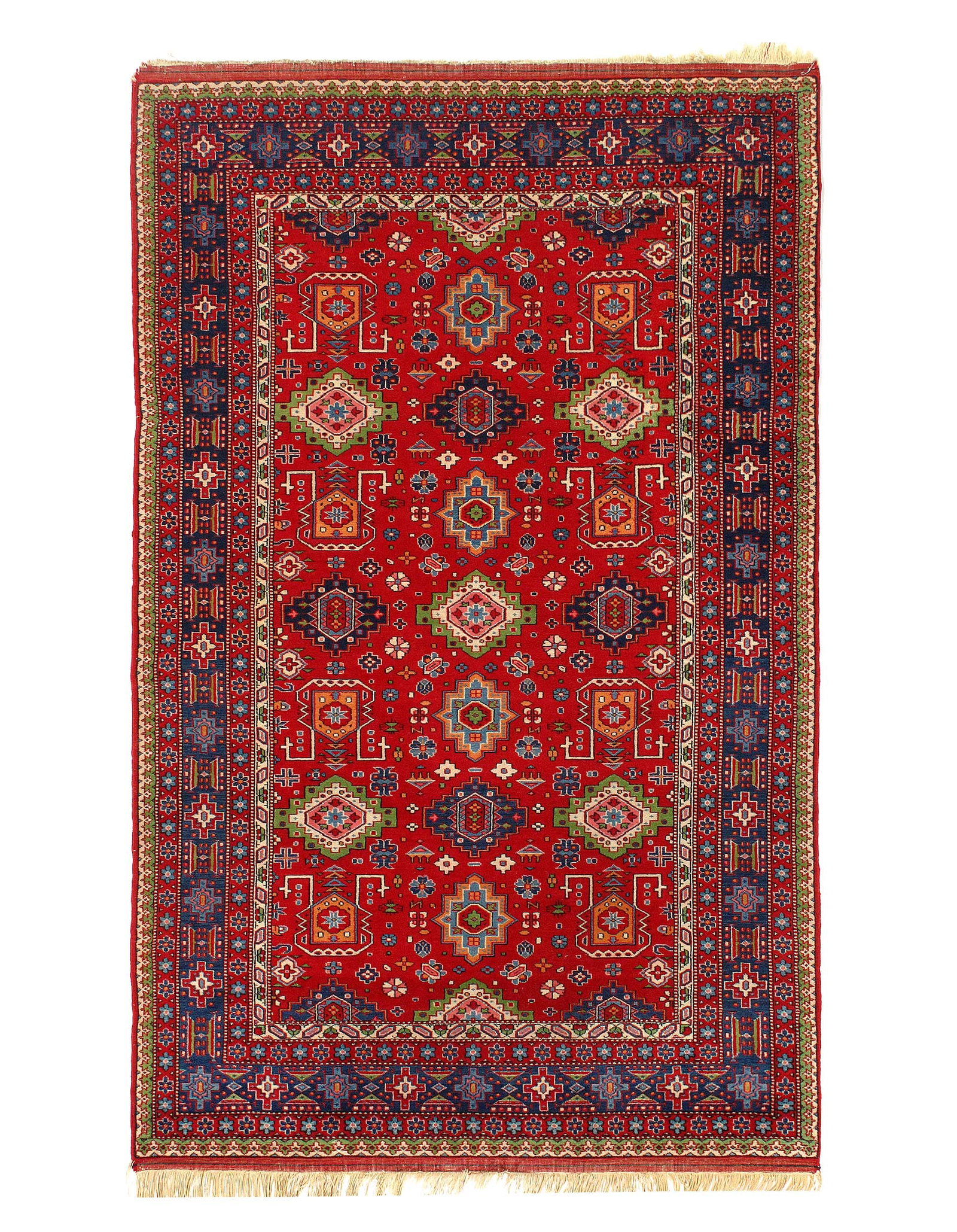 Red Color Fine Hand Knotted antique Turkish Kazak 4'1'' X 6'6'': Red Color Fine Hand Knotted antique Turkish Kazak 4'1'' X 6'6'' - Circa 1920, Kazak, Hand-Knotted, Lamb's Wool, 300 -D11677- 862.This item is part of our fine auction collection which includes many fi