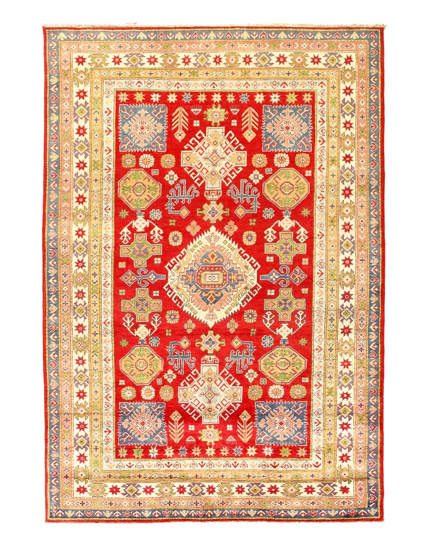 Red color Super fine hand knotted kazak rug 6'5"X 9'3': Red color Super fine hand knotted kazak rug 6'5"X 9'3' - NEW, Kazak, Handmade, Lamb's Wool, 300 -D14135- 862.This item is part of our fine auction collection which includes many fine home accessories