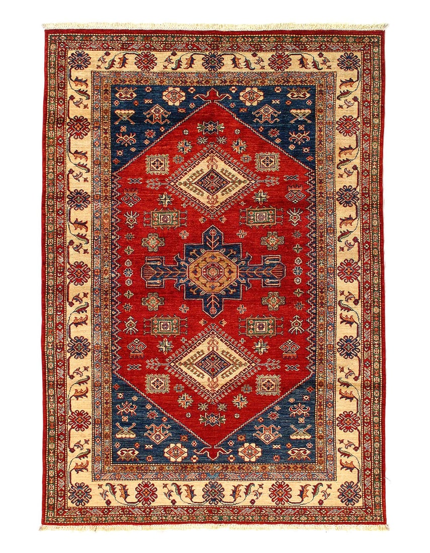 Fine Hand Knotted Kazak rug 5'8"X 8'1": Fine Hand Knotted Kazak rug 5'8"X 8'1" - NEW, Kazak, Hand-Knotted, Lamb's Wool, 300 -D15060- 862.This item is part of our fine auction collection which includes many fine home accessories including an