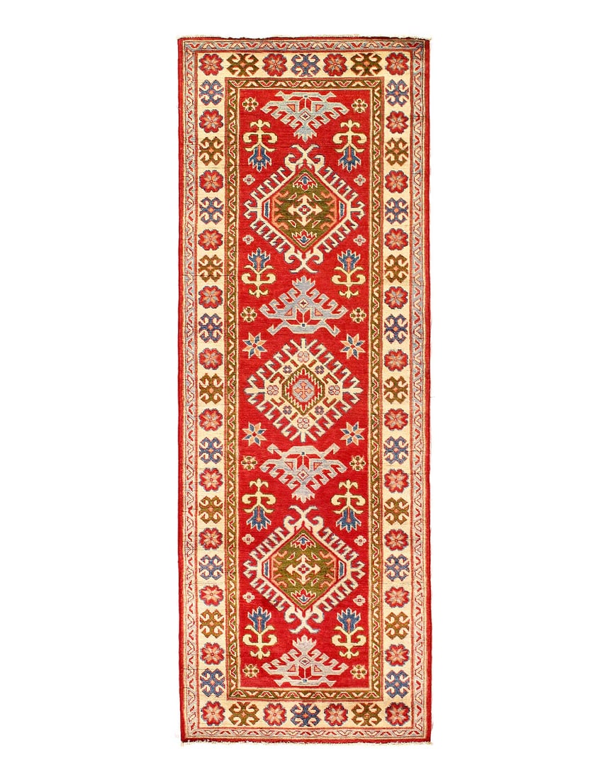 Fine Hand knotted Kazak Runner 2'9"X 8'4": Fine Hand knotted Kazak Runner 2'9"X 8'4" - NEW, Kazak, Hand-Knotted, Lamb's Wool, 300 -D14144- 862.This item is part of our fine auction collection which includes many fine home accessories including