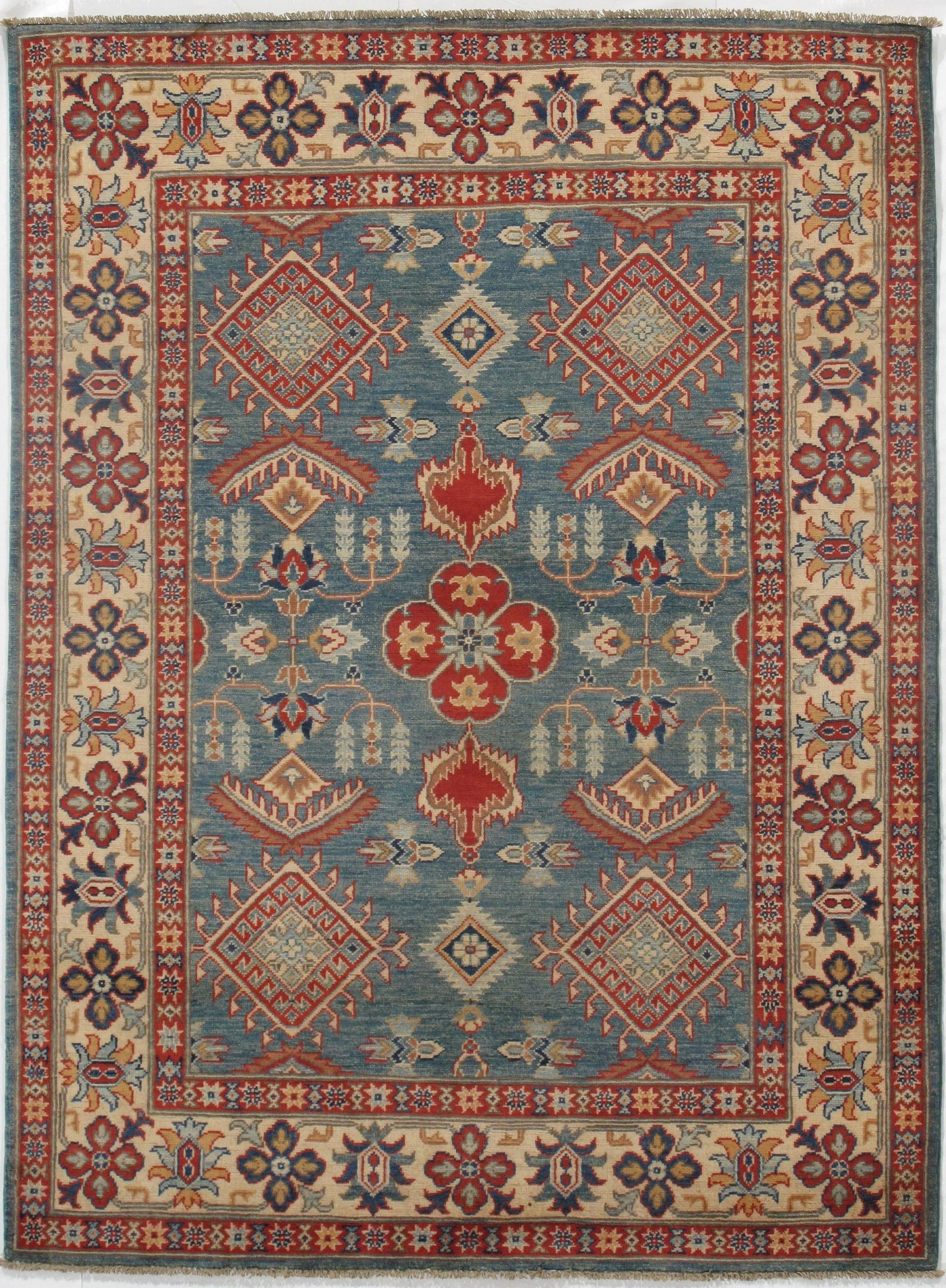 Light Blue Fine Kazak 5' X 7': Light Blue Fine Kazak 5' X 7' - New, Kazak, Hand-Knotted, Lamb's Wool, 300 -D09793- 862.This item is part of our fine auction collection which includes many fine home accessories including antique rug