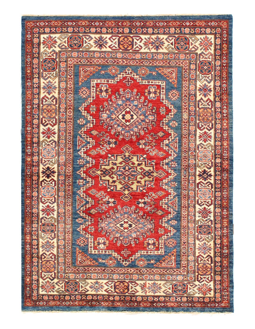Fine Hand knotted super kazak rug 4' X 5'7'': Fine Hand knotted super kazak rug 4' X 5'7'' - New, Kazak, Hand-Knotted, Lamb's Wool, 300 -D14074- 862.This item is part of our fine auction collection which includes many fine home accessories includ