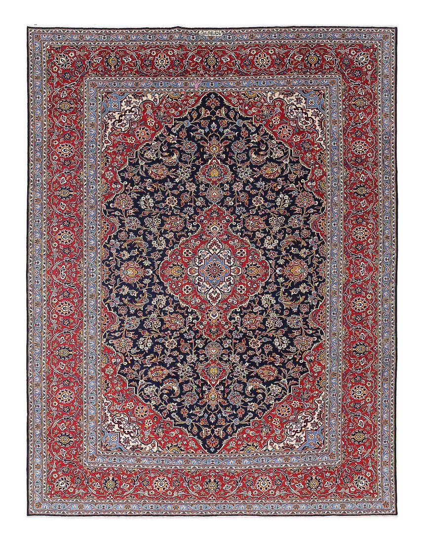 Navy Blue Fine Hand knotted Persian Kashan 8'7'' X 11'8'': Navy Blue Fine Hand knotted Persian Kashan 8'7'' X 11'8'' - 1980, Kashan, Hand-Knotted, Lamb's Wool, 300 -D13421- 862.This item is part of our fine auction collection which includes many fine home acc