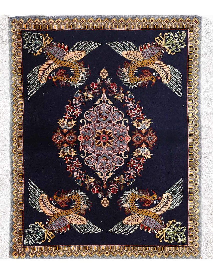 Blue Persian Kashan 2'7"x 3'2': Blue Persian Kashan 2'7"x 3'2' - NEW, Kashan, Hand-Knotted, Lamb's Wool, 300 -D13658,D13659- 862.This item is part of our fine auction collection which includes many fine home accessories including an