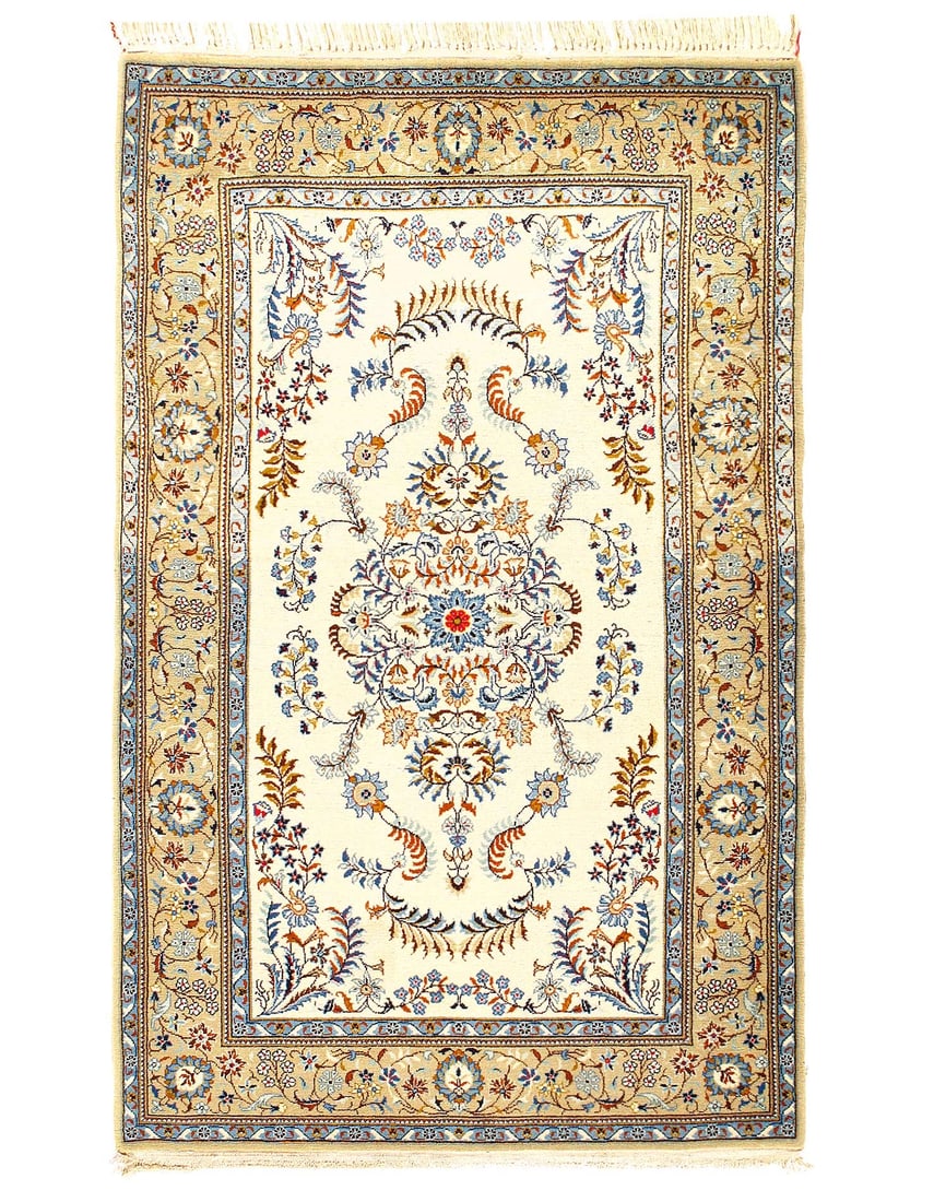 Ivory Persian Kashan 3'8'' X 5'.9": Ivory Persian Kashan 3'8'' X 5'.9" - circa 1980, Kashan, Hand-Knotted, Lamb's Wool, 300 -D07738- 862.This item is part of our fine auction collection which includes many fine home accessories includin