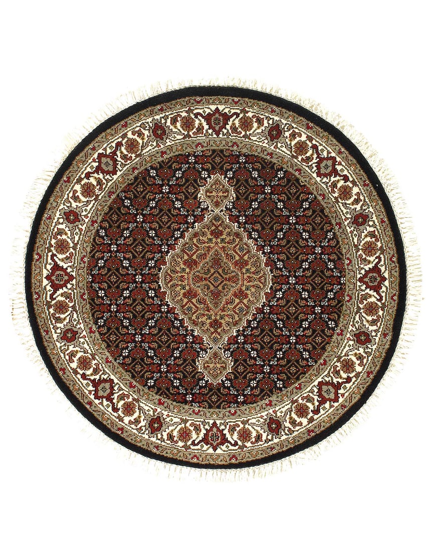 Fine Hand Knotted Silk & wool Tabriz round rug 4'' X 4'': Fine Hand Knotted Silk & wool Tabriz round rug 4'' X 4''- New, Tabriz, Hand-Knotted, Lamb's Wool, 300 -D13073- 862.This item is part of our fine auction collection which includes many fine home access