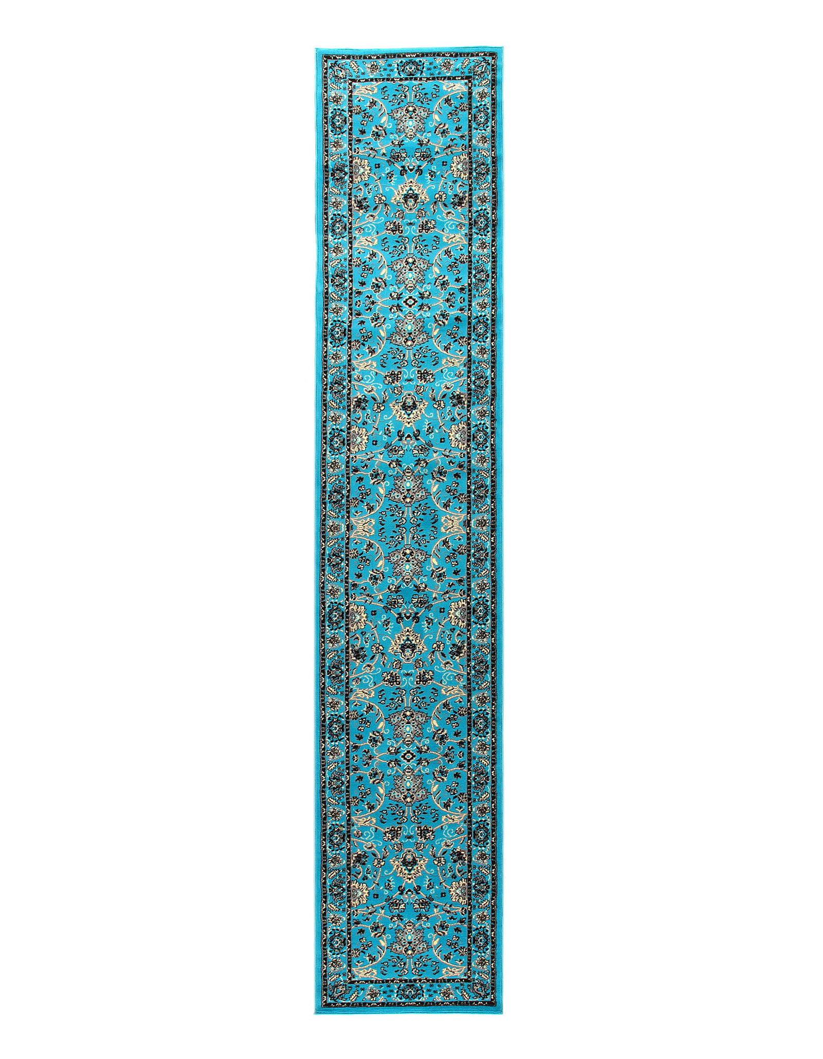 Light Blue machine made Kashan Runner 3' X 16'5'': Light Blue machine made Kashan Runner 3' X 16'5'' - New, Kashan, Machine-Made, Lamb's Wool, 300 -D10783- 862.This item is part of our fine auction collection which includes many fine home accessories