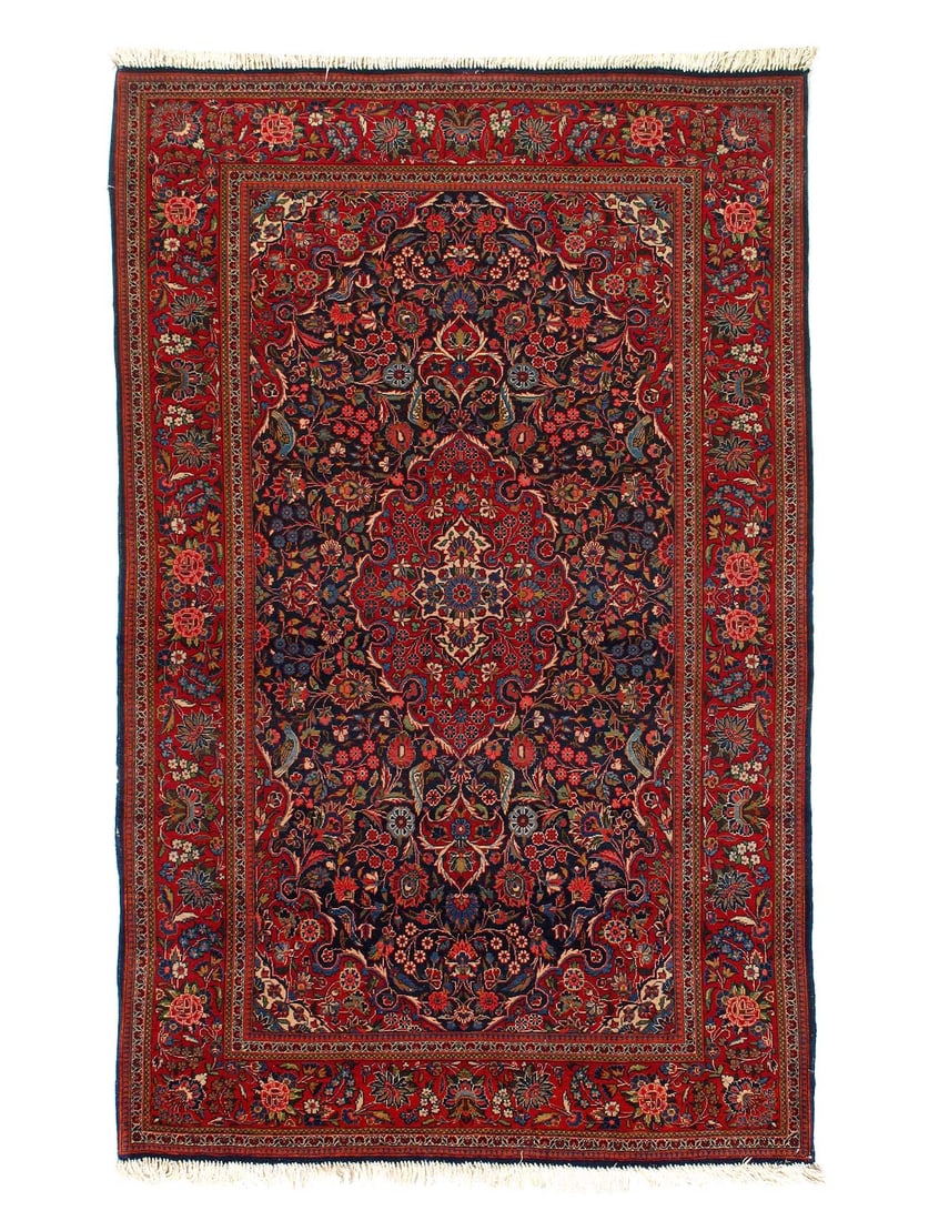 Navy Blue Fine Hand knotted Persian Antique kashan 4'2'' X 7'1'': Navy Blue Fine Hand knotted Persian Antique kashan 4'2'' X 7'1'' - 1920, Kashan, Hand-Knotted, Lamb's Wool, 300 -D14343- 862.This item is part of our fine auction collection which includes many fine h