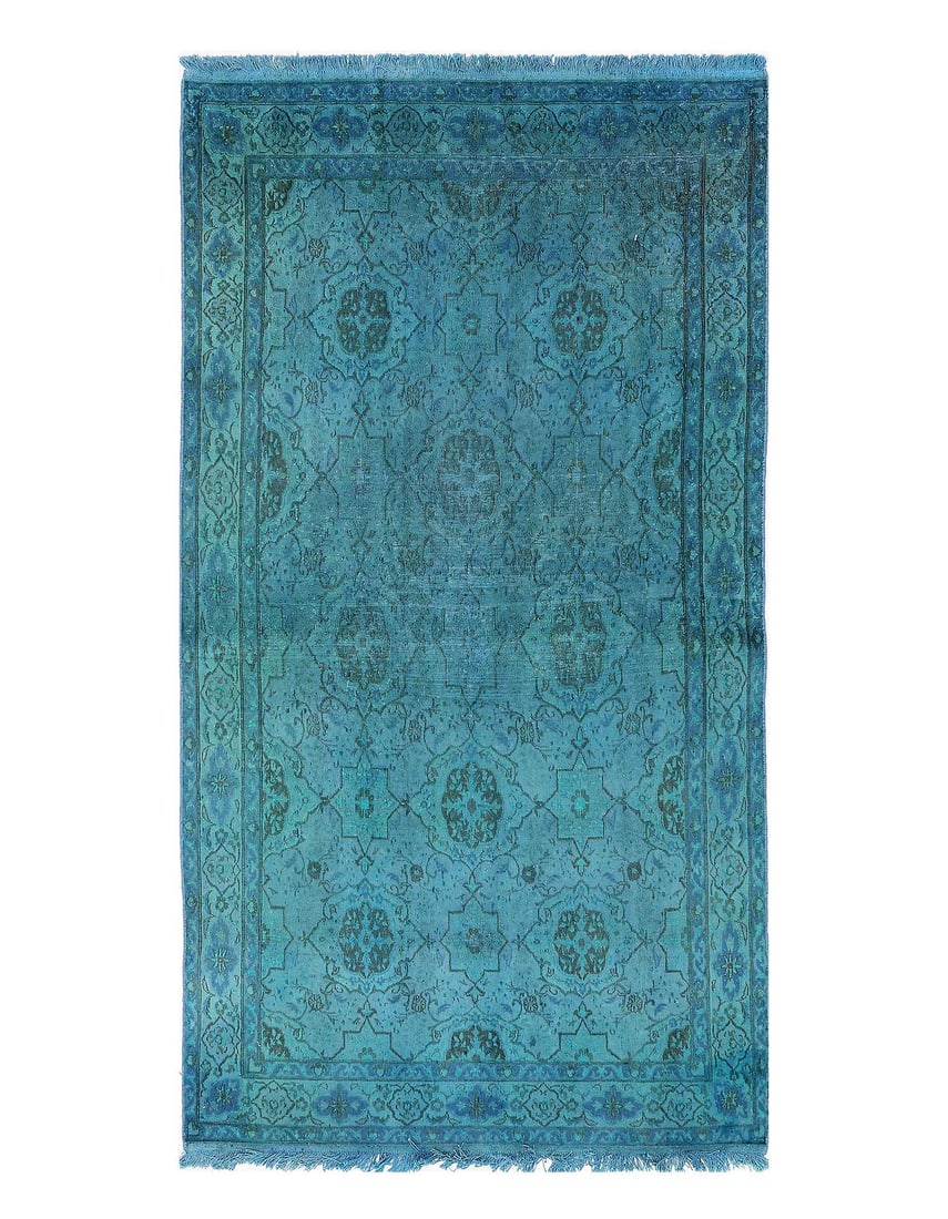 Blue Handmade Overdyed Persian Kashan rug 3'9'' X 6'9'': Blue Handmade Overdyed Persian Kashan rug 3'9'' X 6'9'' - 1980, Kashan, Hand-Knotted, Lamb's Wool, 300 -D13947- 862.This item is part of our fine auction collection which includes many fine home acces