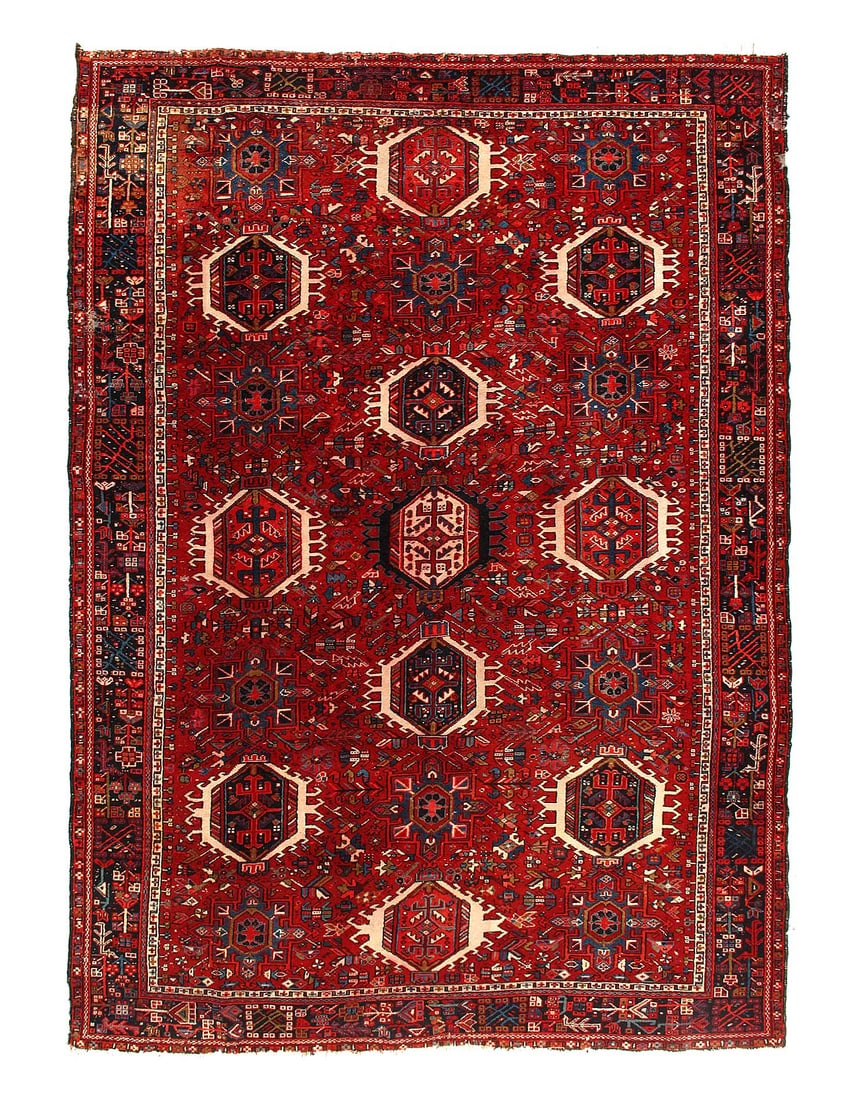 Rust Antique Persian Heriz Karajeh Rug 8'x 11'2": Rust Antique Persian Heriz Karajeh Rug 8'x 11'2" - CIRCA 1920, Karaja, Hand-Knotted, Lamb's Wool, 300 -D12290- 862.This item is part of our fine auction collection which includes many fine home access
