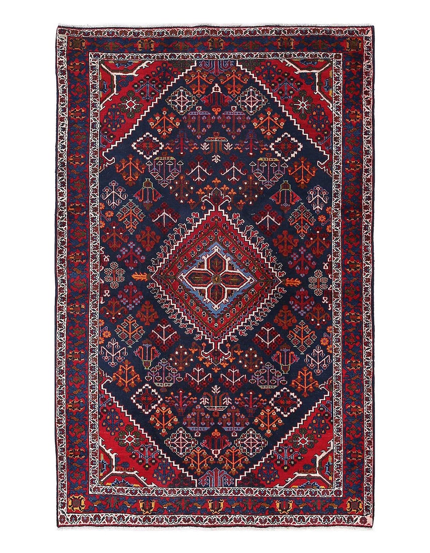 Navy Blue Persian Hand Knotted Joshegan 4'6'' X 7'2'': Navy Blue Persian Hand Knotted Joshegan 4'6'' X 7'2'' - Circa 1990, Josheghan, Hand-Knotted, Lamb's Wool, 300 -D13324- 862.This item is part of our fine auction collection which includes many fine hom