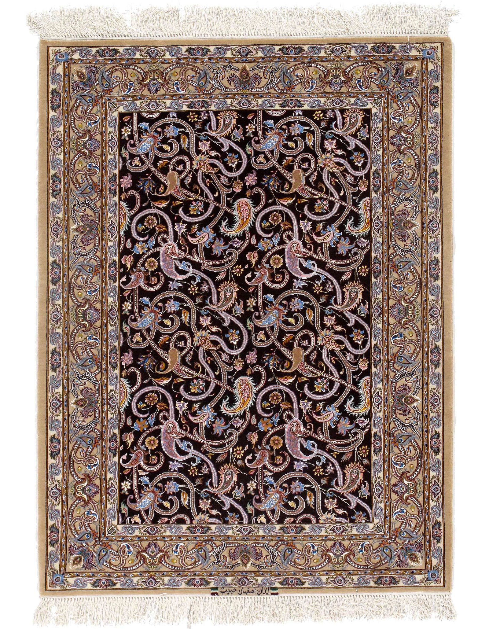 Maroon Persian Isfahan silk & wool 3'7" X 4'11": Maroon Persian Isfahan silk & wool 3'7" X 4'11" - New, Isphana, Hand-Knotted, Wool & Silk, 300 -D09595- 862.This item is part of our fine auction collection which includes many fine home accessories