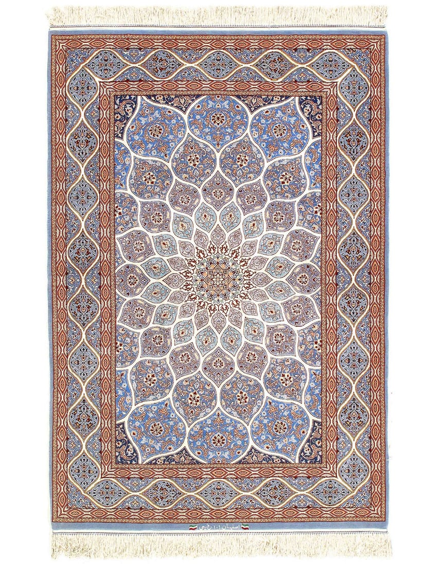 Persian Isfahan Silk & Wool 3'7'' X 5'2'': Persian Isfahan Silk & Wool 3'7'' X 5'2'' - New, Isfahan, Hand-Knotted, Wool & Silk, 300 -D14432- 862.This item is part of our fine auction collection which includes many fine home accessories includi