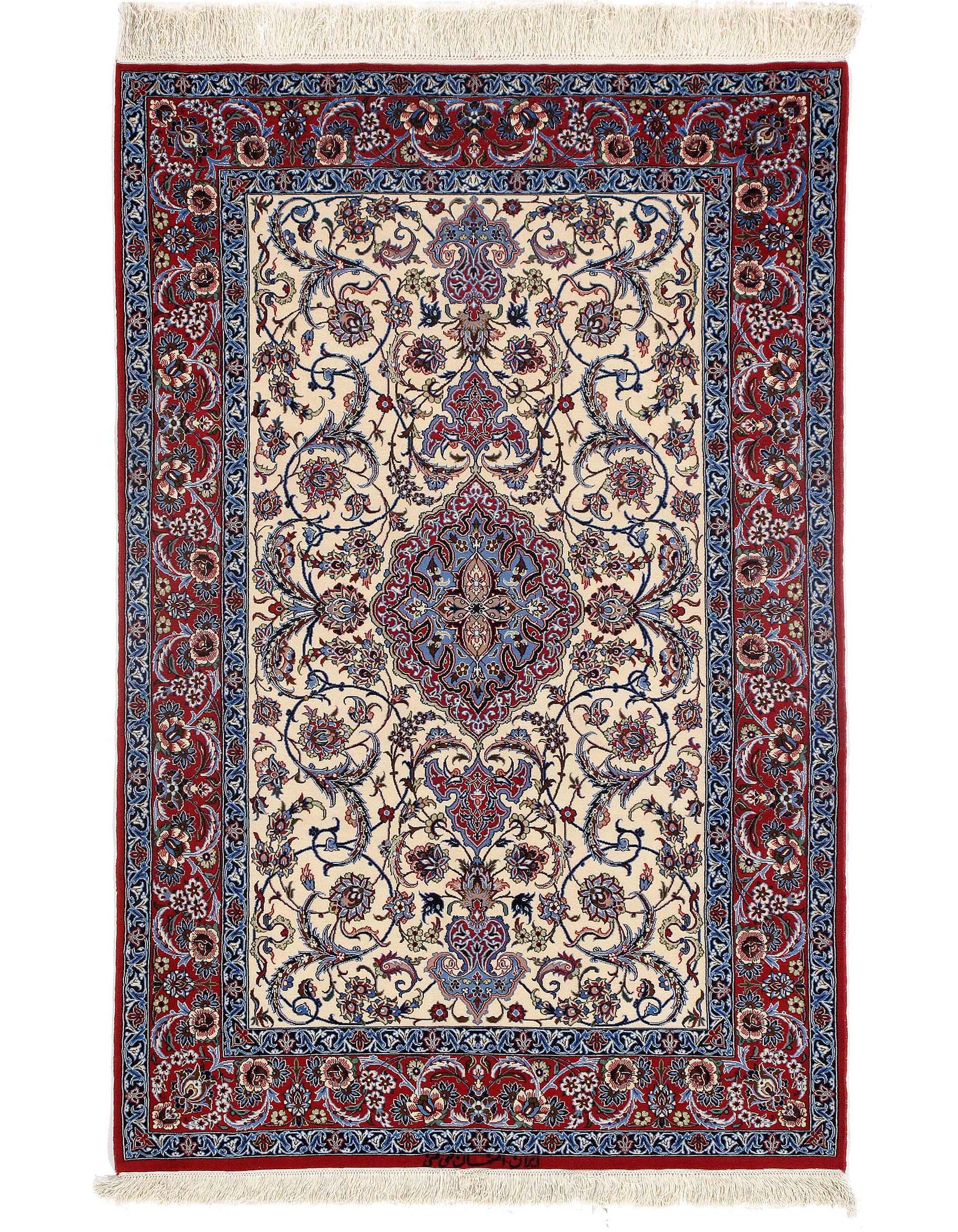 Fine Hand Knotted Persian silk & wool Isfahan 3'8'' X 5'8'': Fine Hand Knotted Persian silk & wool Isfahan 3'8'' X 5'8'' - New, Isfahan, Hand-Knotted, Wool & Silk, 300 -D09651- 862.This item is part of our fine auction collection which includes many fine home a