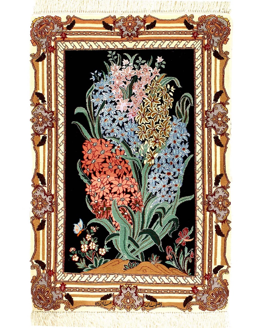 Fine Hand Knotted persian silk & wool Isfahan 2'8'' X 3'11'': Fine Hand Knotted persian silk & wool Isfahan 2'8'' X 3'11'' - New, Isfahan, Hand-Knotted, Wool & Silk, 300 -D12188- 862.This item is part of our fine auction collection which includes many fine home